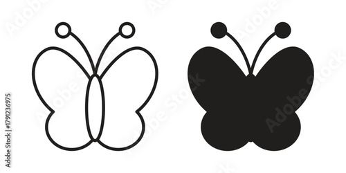 Butterfly icons in outline, flat style. Vector EPS