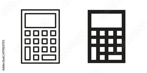 Calculator icons in outline, flat style. Vector EPS