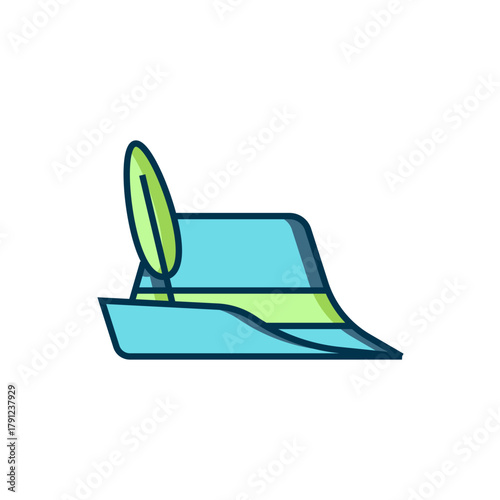 Filled outline Oktoberfest hat icon isolated on white background. Hunter hat with feather. German hat. Flat filled outline style with shadow. Vector