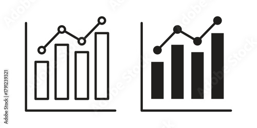 Chart histogram icons in outline, flat style. Vector EPS