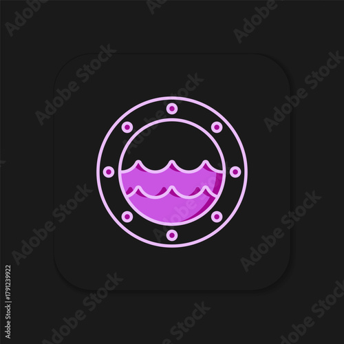 Filled outline Ship porthole with rivets and seascape outside icon isolated on black background. Flat filled outline style with shadow. Vector