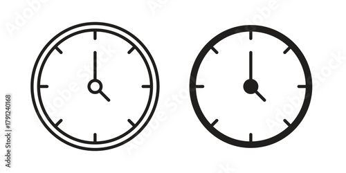 Clock icons in outline, flat style. Vector EPS