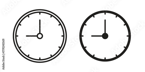 Clock nine icons in outline, flat style. Vector EPS