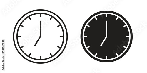 Clock seven icons in outline, flat style. Vector EPS