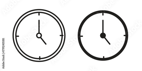 Clock-five icons in outline, flat style. Vector EPS