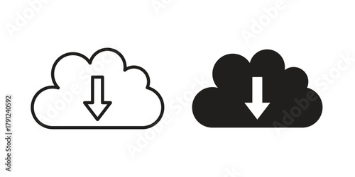 Cloud download icons in outline, flat style. Vector EPS