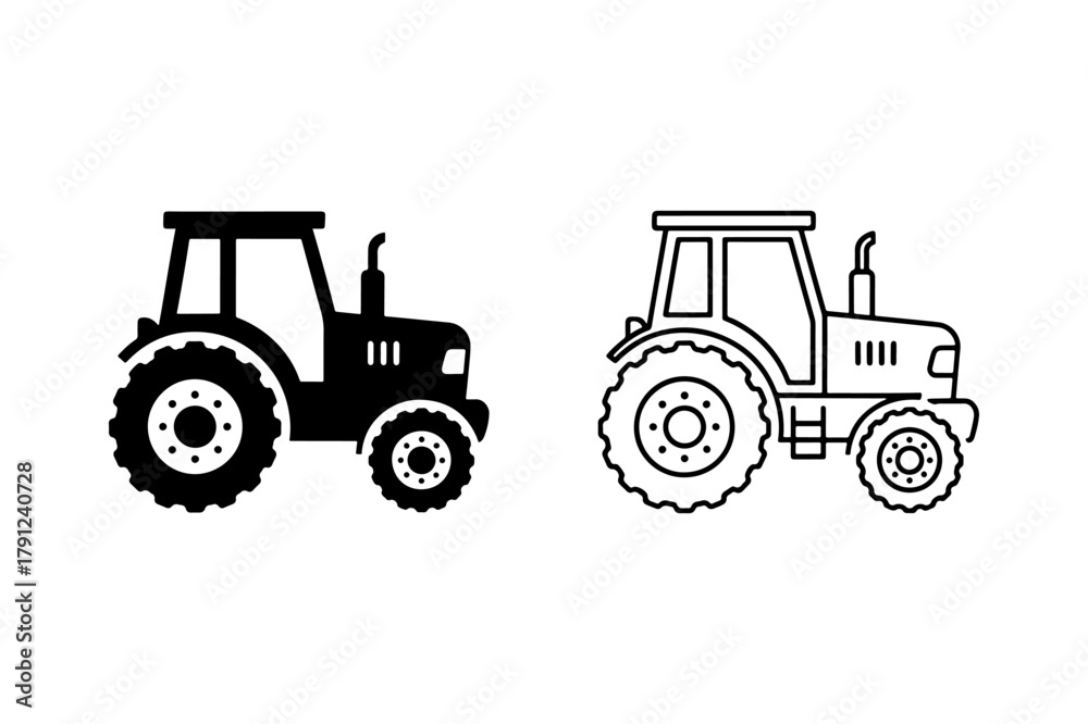 Fototapeta premium Tractor silhouette and outline icon vector design