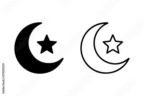 Eid moon silhouette and outline icon set