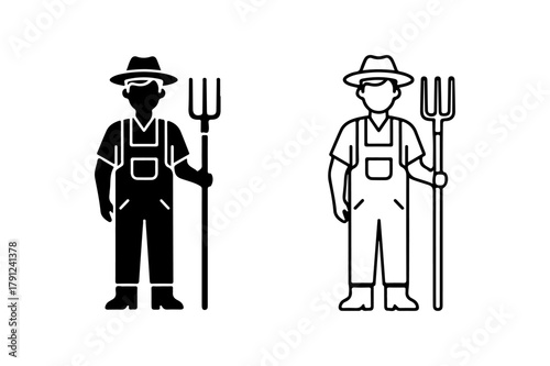 Farmer silhouette and outline icon vector illustration
