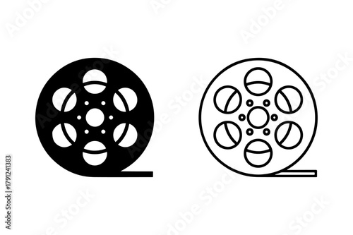 Film reel silhouette and outline icon set