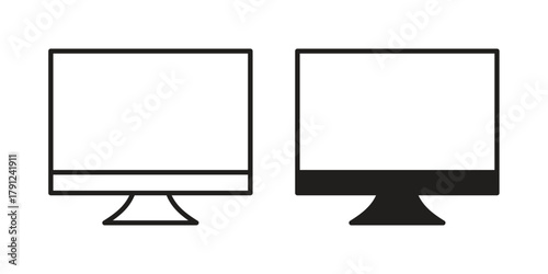 Computer screen icons in outline, flat style. Vector EPS