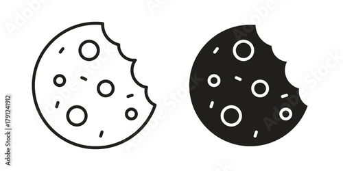 Cookie icons in outline, flat style. Vector EPS