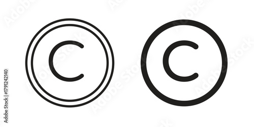 Copyright icons in outline, flat style. Vector EPS