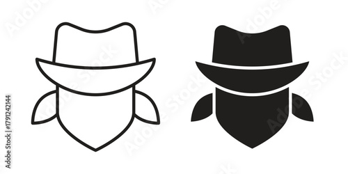 Cowboy icons in outline, flat style. Vector EPS