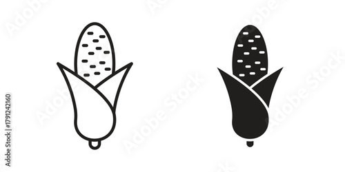 Corn icons in outline, flat style. Vector EPS