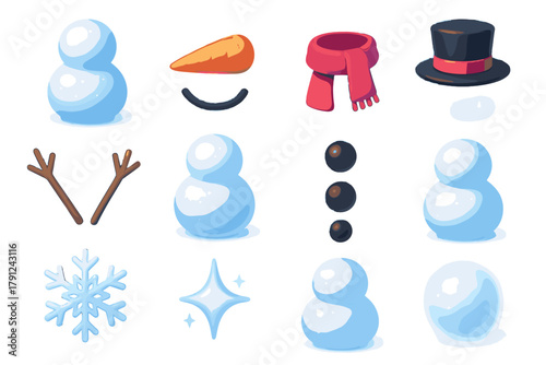 Happy cohesive emojis icon text letters snowman typography no any labels icons