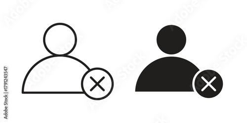 Delete user icons in outline, flat style. Vector EPS