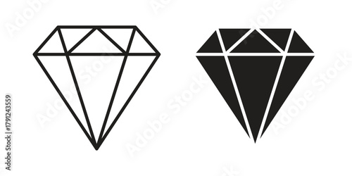 Diamond icons in outline, flat style. Vector EPS
