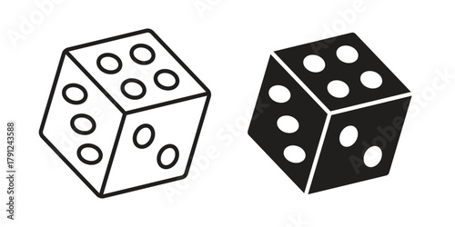 Dice icons in outline, flat style. Vector EPS