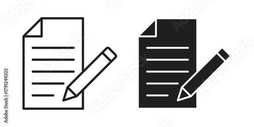 Document signed icons in outline, flat style. Vector EPS