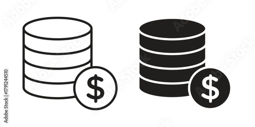 Earning icons in outline, flat style. Vector EPS