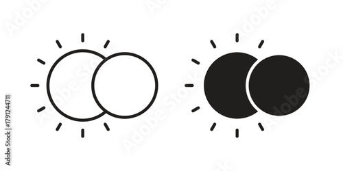 Eclipse icons in outline, flat style. Vector EPS
