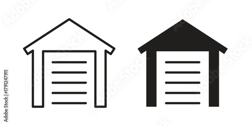 Garage car icons in outline, flat style. Vector EPS