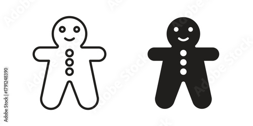 Gingerbread man icons in outline, flat style. Vector EPS