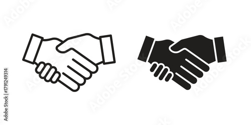Handshake icons in outline, flat style. Vector EPS