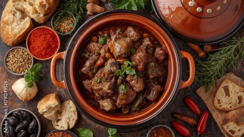 Delicious Meat Stew in a Rustic Pot