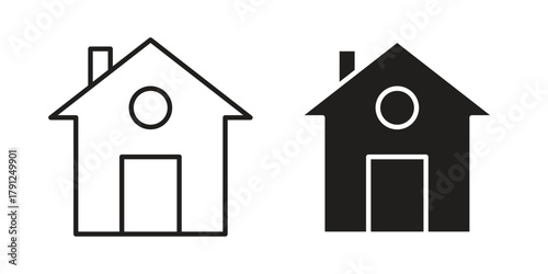 Home icons in outline, flat style. Vector EPS