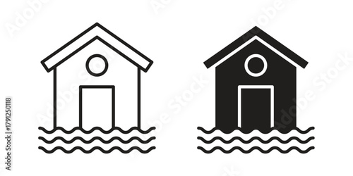 House flood icons in outline, flat style. Vector EPS
