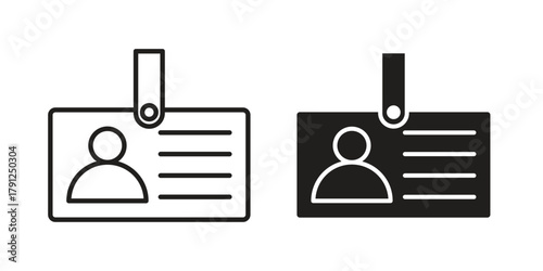 ID badge icons in outline, flat style. Vector EPS