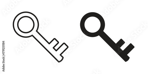 key icons in outline, flat style. Vector EPS
