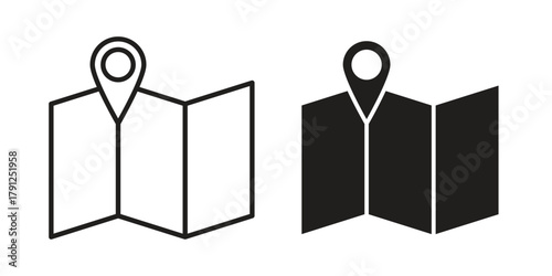 Map icons in outline, flat style. Vector EPS