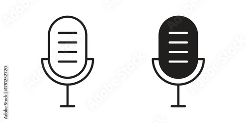 Microphone icons in outline, flat style. Vector EPS