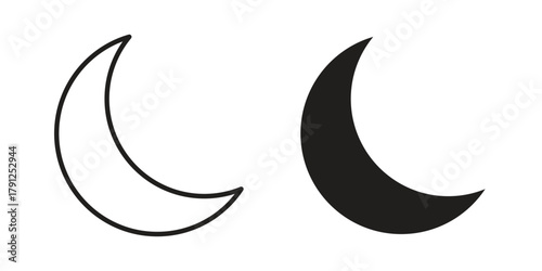 Moon icons in outline, flat style. Vector EPS