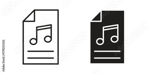 Music File icons in outline, flat style. Vector EPS
