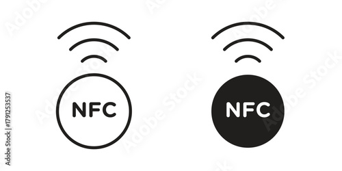 NFC communication icons in outline, flat style. Vector EPS