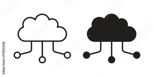 Network cloud icons in outline, flat style. Vector EPS