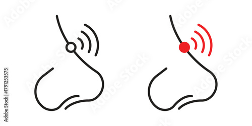 Nose pain icons in outline, flat style. Vector EPS