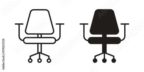 Office chair icons in outline, flat style. Vector EPS