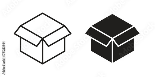 Open box icons in outline, flat style. Vector EPS