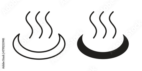 Onsen icons in outline, flat style. Vector EPS