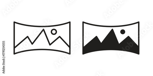Panoramic icons in outline, flat style. Vector EPS