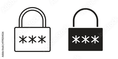 Password icons in outline, flat style. Vector EPS