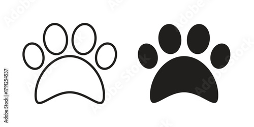Paw icons in outline, flat style. Vector EPS