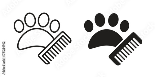 Pet grooming icons in outline, flat style. Vector EPS