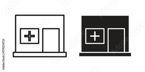 Pharmacy icons in outline, flat style. Vector EPS