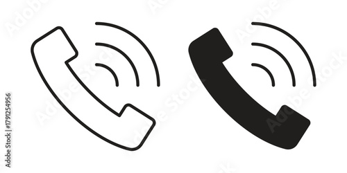Phone call icons in outline, flat style. Vector EPS